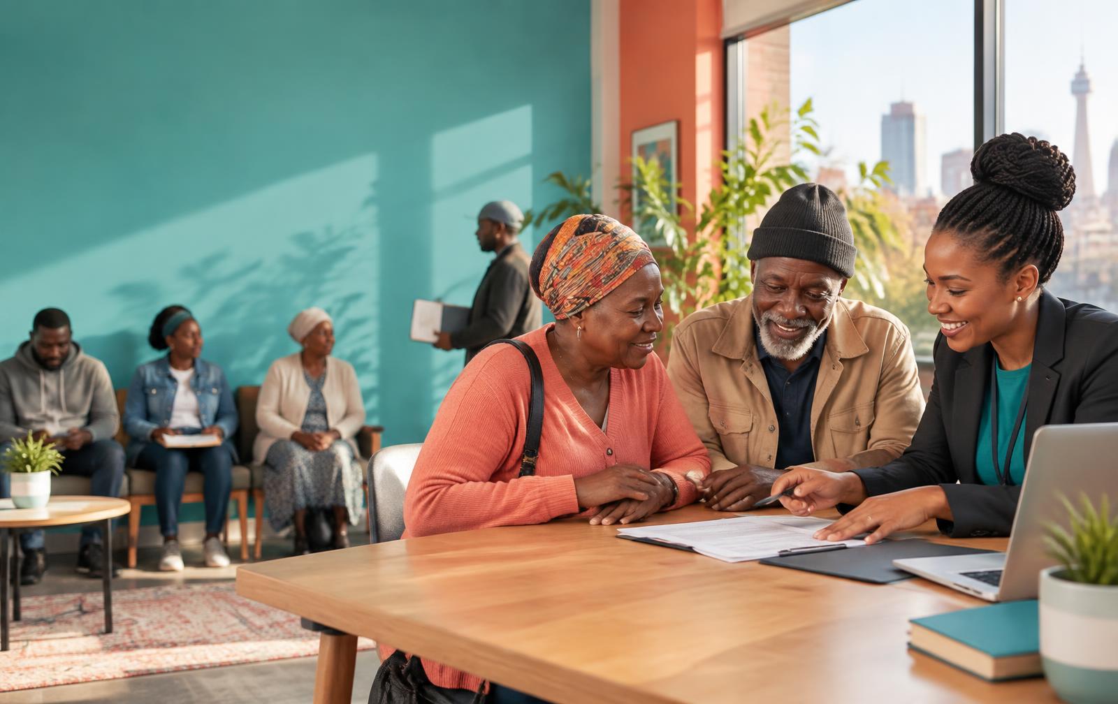 People receiving help at a community advice centre